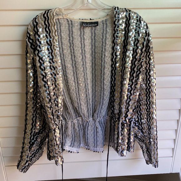 Vintage Black and White Sequin Sparkly Blazer - Picture 1 of 5